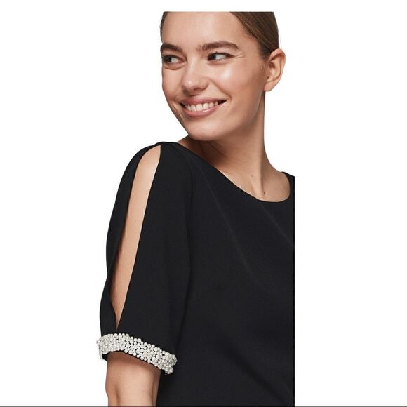 Karl Lagerfeld Black Sheath Open Sleeve Pearl Detail Dress - Picture 5 of 11